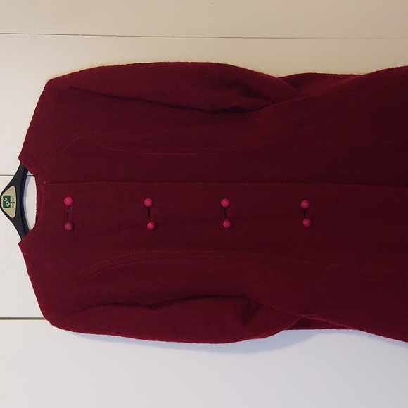 Vintage 1960s Maroon Red Knee Length Wool Coat Size Large - Picture 7 of 16